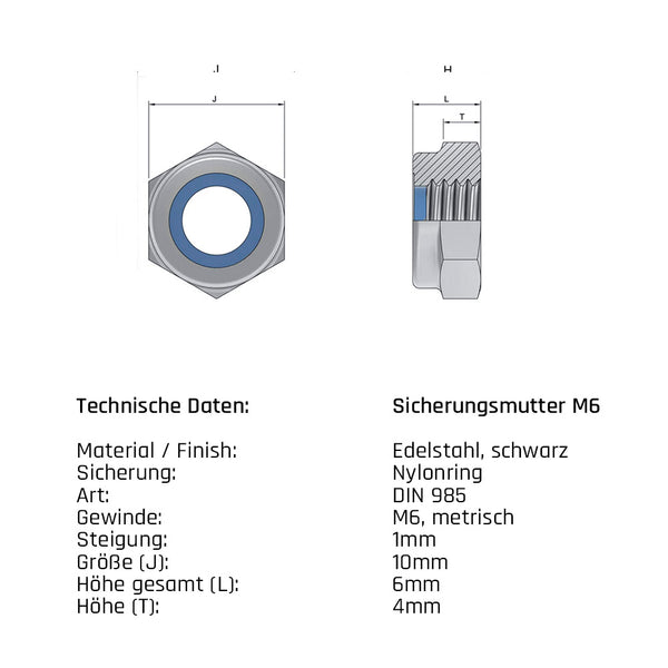 Mutter - Edelstahl | schwarz | verschiedene Größen