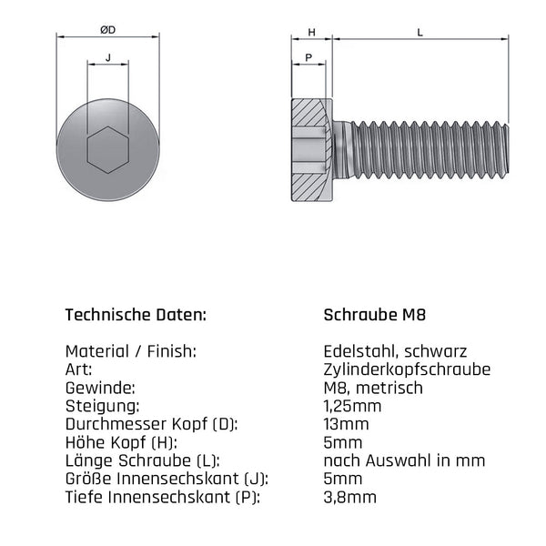 Schraube M8 - Edelstahl | schwarz | verschiedene Größen