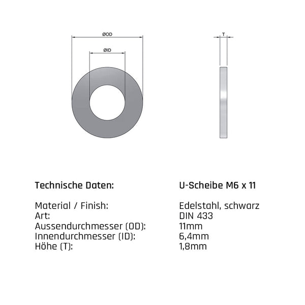 U-Scheibe - Edelstahl | schwarz | verschiedene Größen