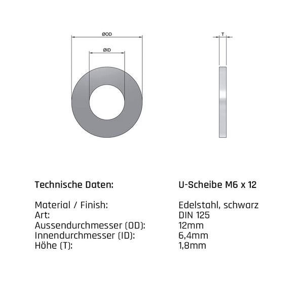 U-Scheibe - Edelstahl | schwarz | verschiedene Größen